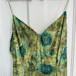 GILAR Vintage Beaded Sequence Evening Gown Dress Green and Blue